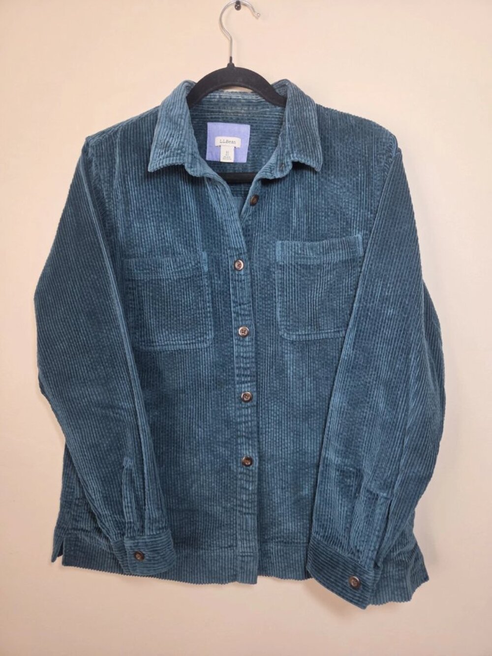 L.L.Bean Women's Medium Teal Corduroy Shirt Jacket Button Front Cotton Shacket